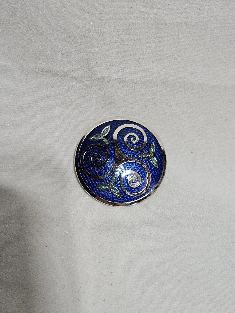 Sea Gems Celtic Lands Blue Enamel Triskele & Trinity Knot Brooch Vintage
